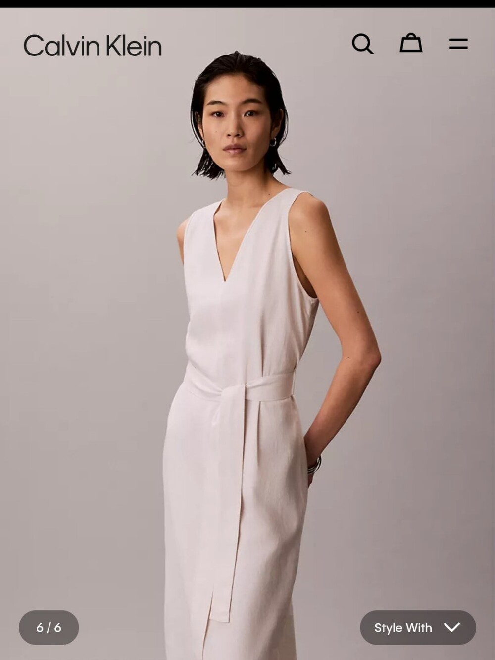 Calvin Klein V-neck Linen Blend Sleeveless Belted Dress XL NWT